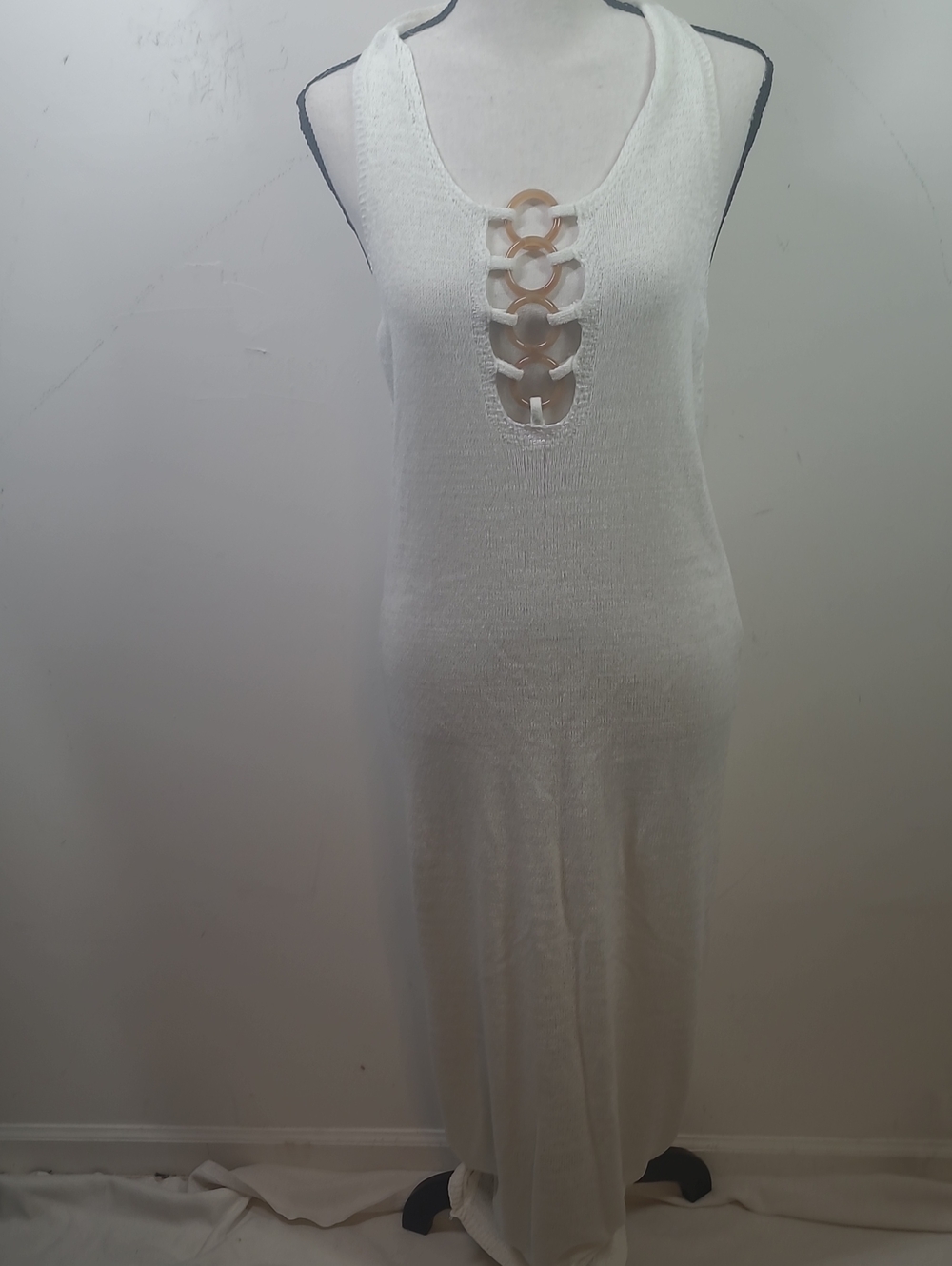 Fashion Nova White Maxi Swim Coverup with Ring Detail